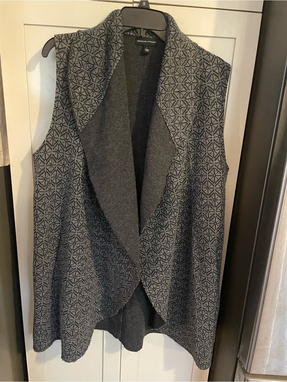 Adrienne Vittadini Gray Patterned Open-Front Draped Sleeveless Vest